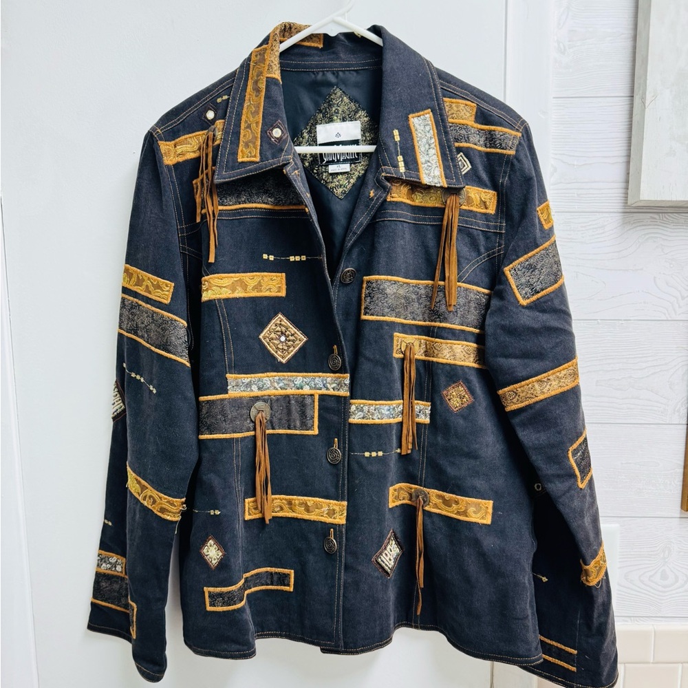 Arizona Style Jean Jacket with fringe size Large